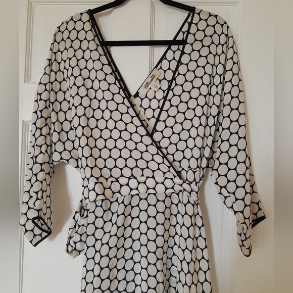 New. Asymetric Polka Dot Black/ Ivory Wrap 100% Silk Maxi Dress. - Picture 7 of 12